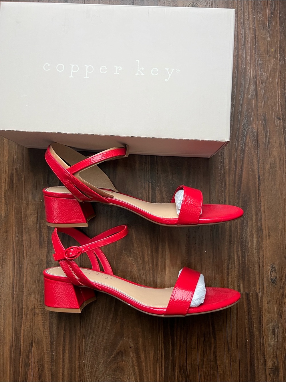 Copper Key Waltz Patent Ankle Strap Sandals Size 10